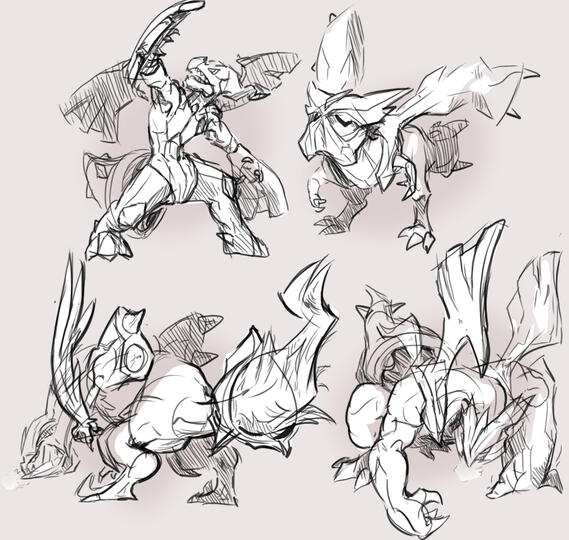 The ACTUAL drawings I did that stream. I am a MASSIVE fan of the Kyurem fusion designs, especially how they're portrayed in the cutscene.