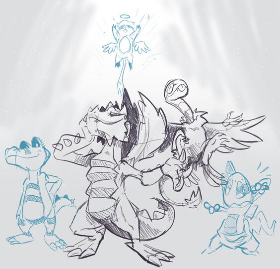 My beloved BW friendlocke teammates, Oh Well, Chad, Dragatron, A Chicken and Astly, two of whom carried us to victory in the pokemon league