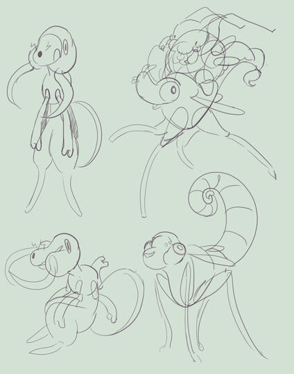 Bug characters pt. 3, decided to move away from ants and make a dopey scorpion fly