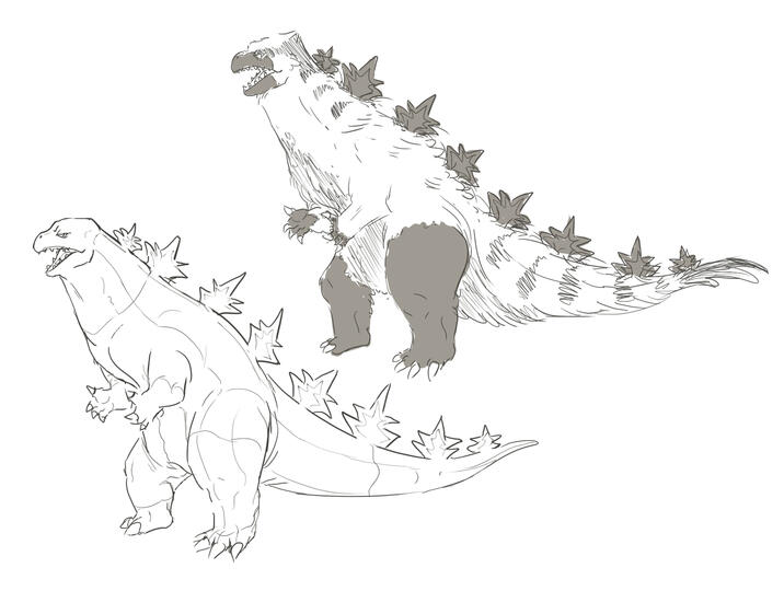 After pondering what a feathered Godzilla would look like (the shaded parts are uncovered)