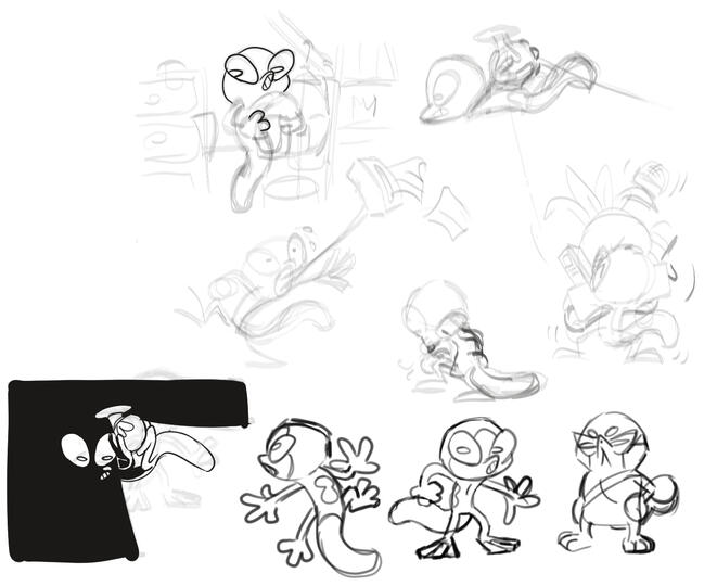Little vaguely lizard gecko doodles for an animation assignment