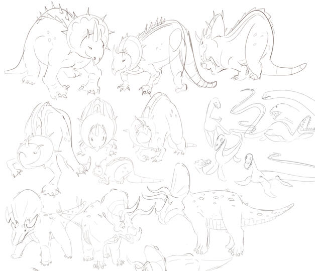 I loveeeeeeeee stylizing dinosaurs. Old vs new Triceratops depictions