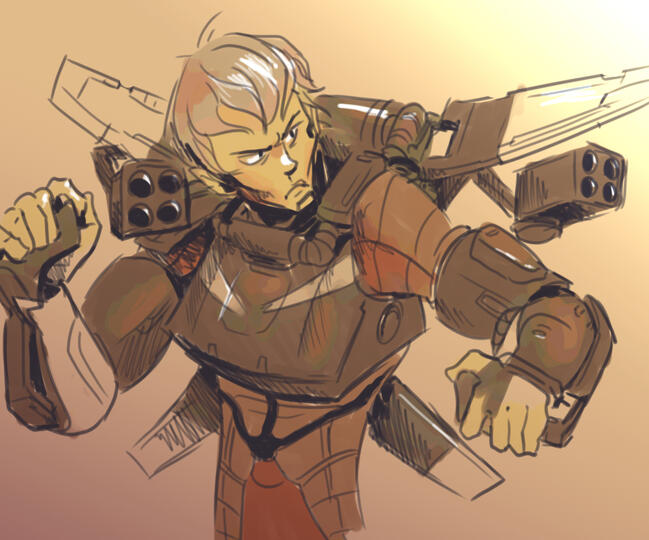 Did an art trade w someone and had to draw this person from one of those gun games (actually don't remember what it was I'm so blind about games)