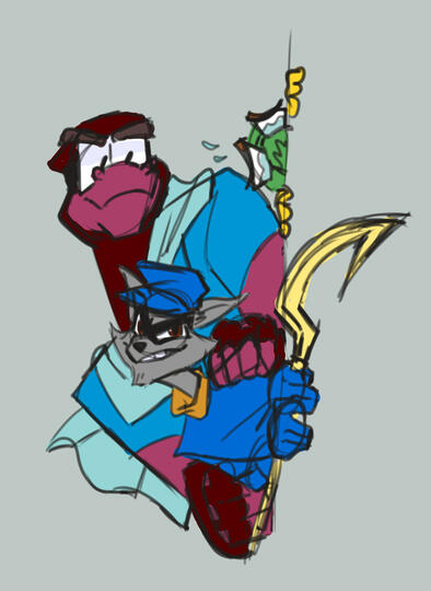 I doodled these dudes from that Sly Cooper game while my friend raved about it