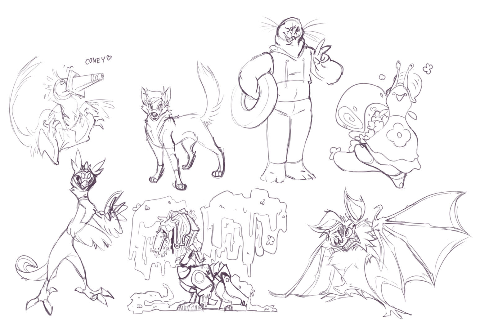 Some adopt brainstorming that didn't really go anywhere, in retrospect kind of just random character doodles