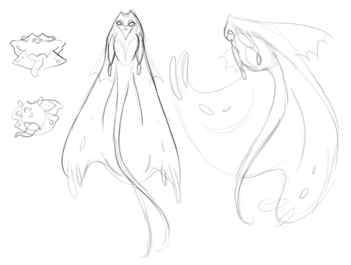Manta ray sort of character design doodles