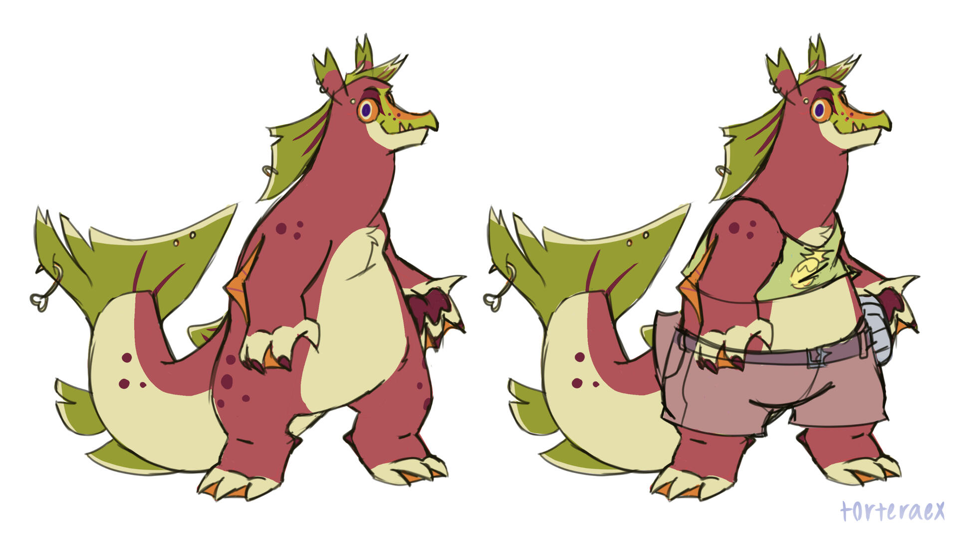Another character redesign for someone's cool fuzzy salmon creature!