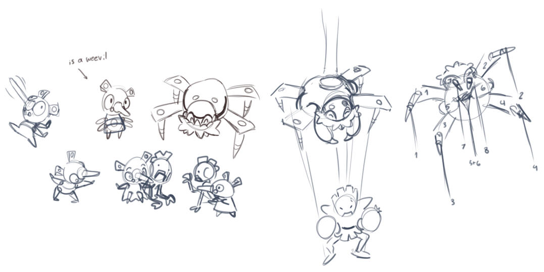 Weevil/Spider Pinocchio fakemon exploration based on @carpathionlion on twitter's idea and design