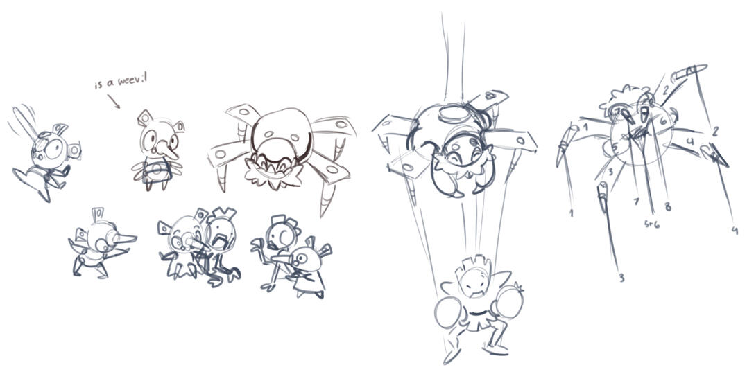 Weevil/Spider Pinocchio fakemon exploration based on @carpathionlion on twitter&#39;s idea and design